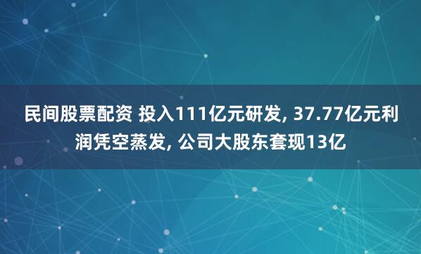 民间股票配资 投入111亿元研发, 37.77亿元利润凭空蒸发, 公司大股东套现13亿