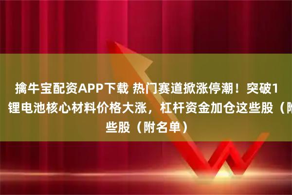 擒牛宝配资APP下载 热门赛道掀涨停潮！突破15万元，锂电池核心材料价格大涨，杠杆资金加仓这些股（附名单）